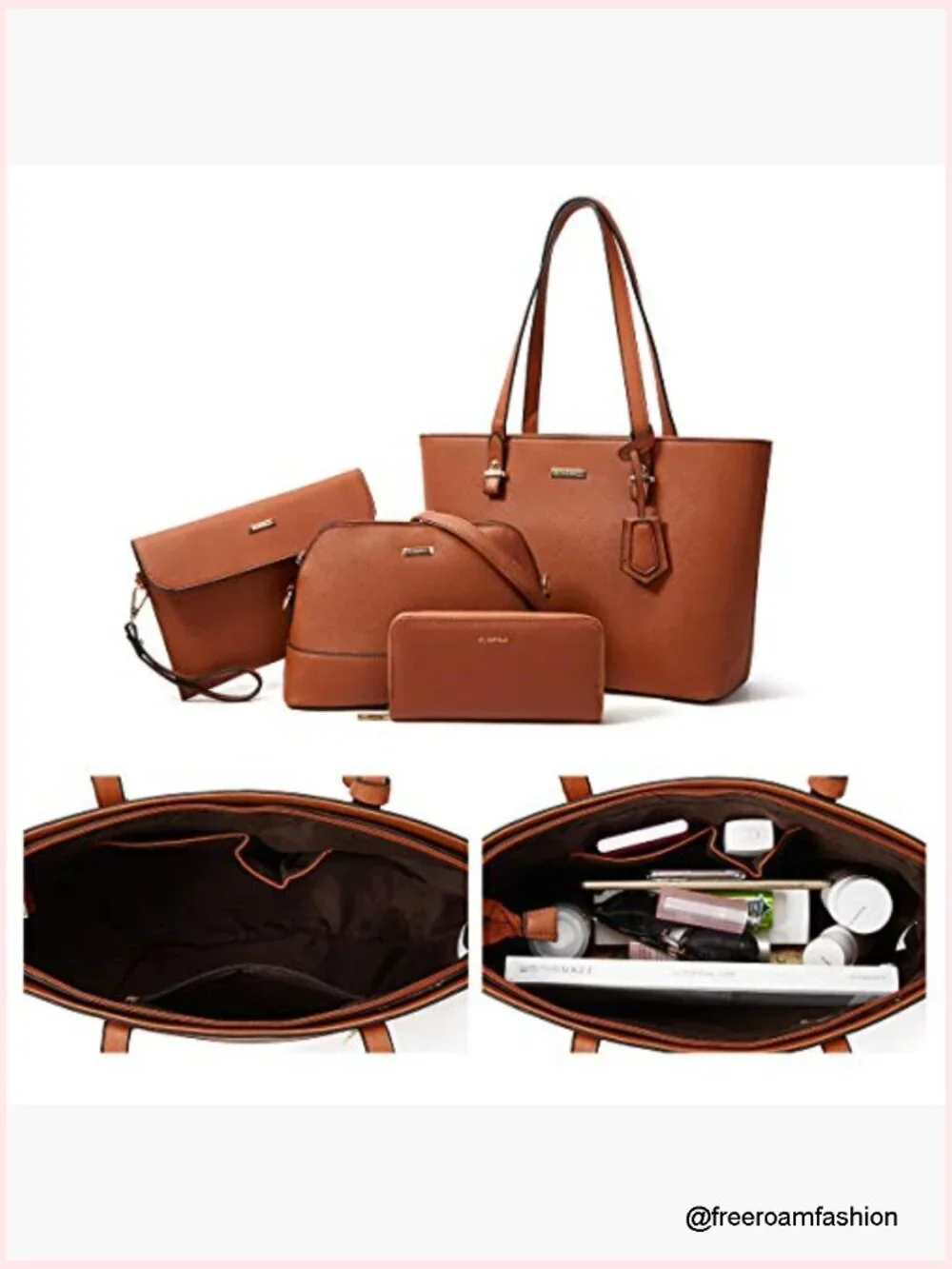 Synthetic Leather Satchel Handbag Set 4pcs Tote Shoulder Crossbody Bag Wallet